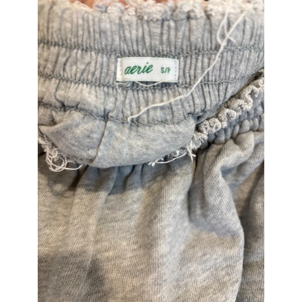 Aerie Ruffle Tiered Mini Skirt Gray Elastic Waist Athleisure Casual Womens Small - Picture 3 of 5